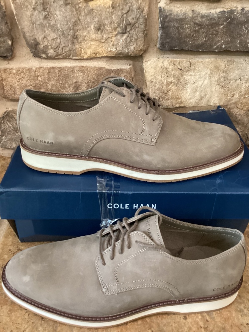 Cole Haan Morse Grand Plain Toe Oxfords Mens 11.5 Nubuck Morel Silver Birch New